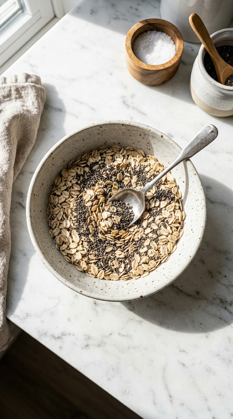 Bowl with oats and chia seeds