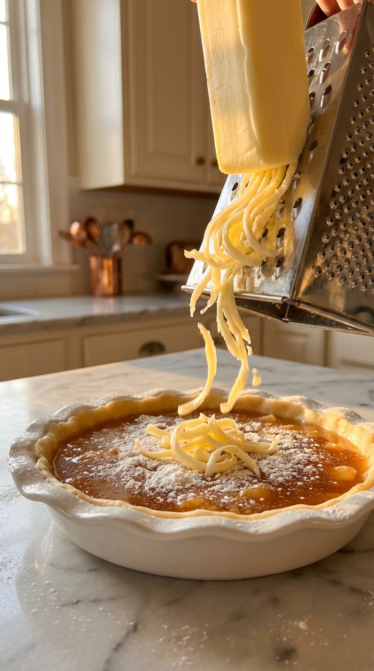 Grating butter over pie