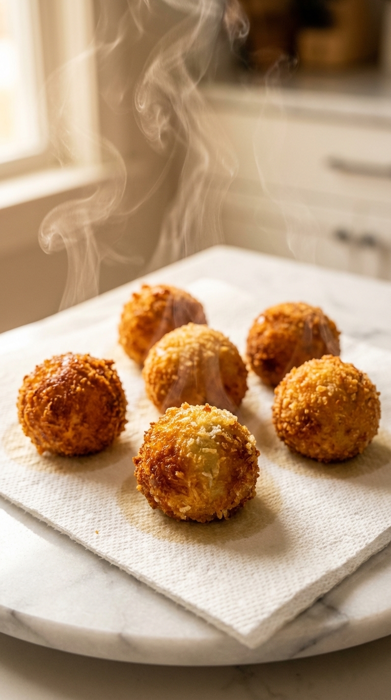 Breaded olive balls ready to fry