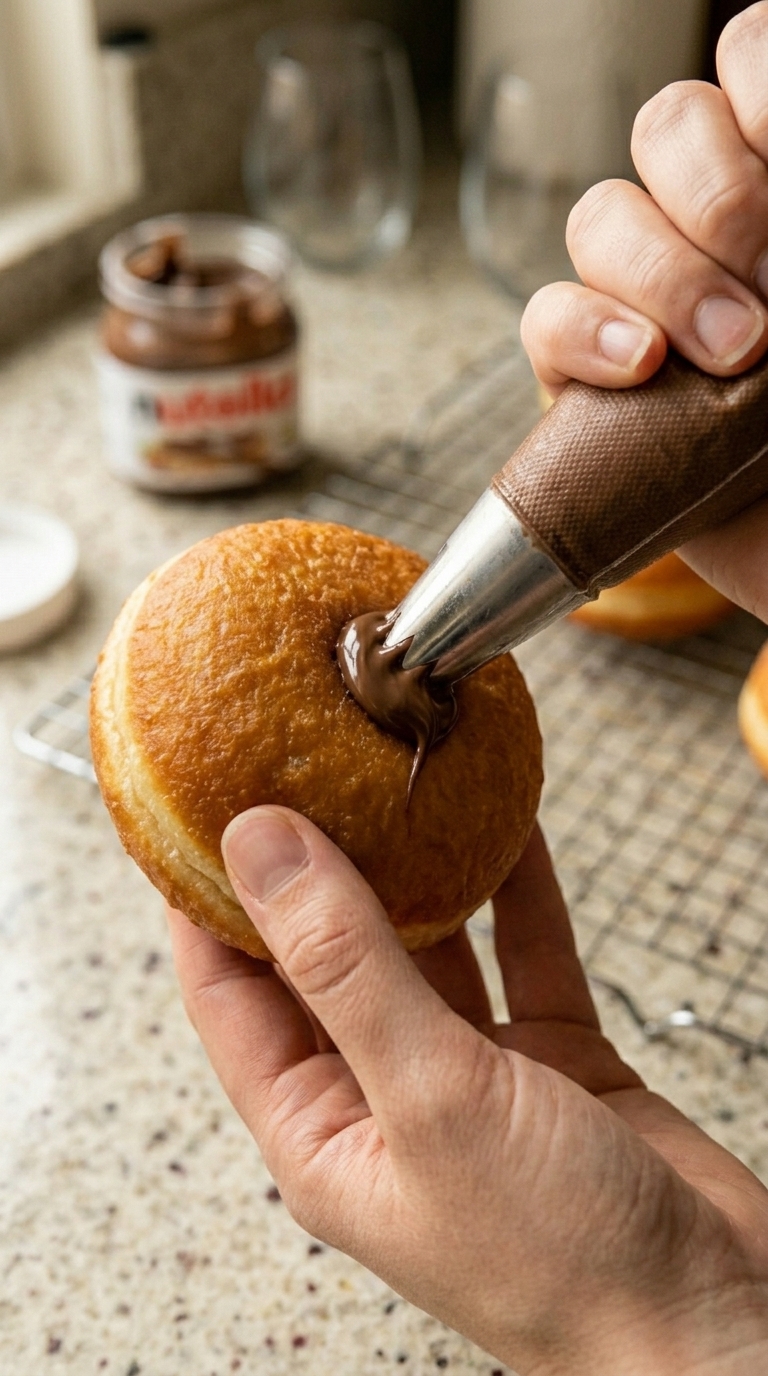 Filling donut with Nutella