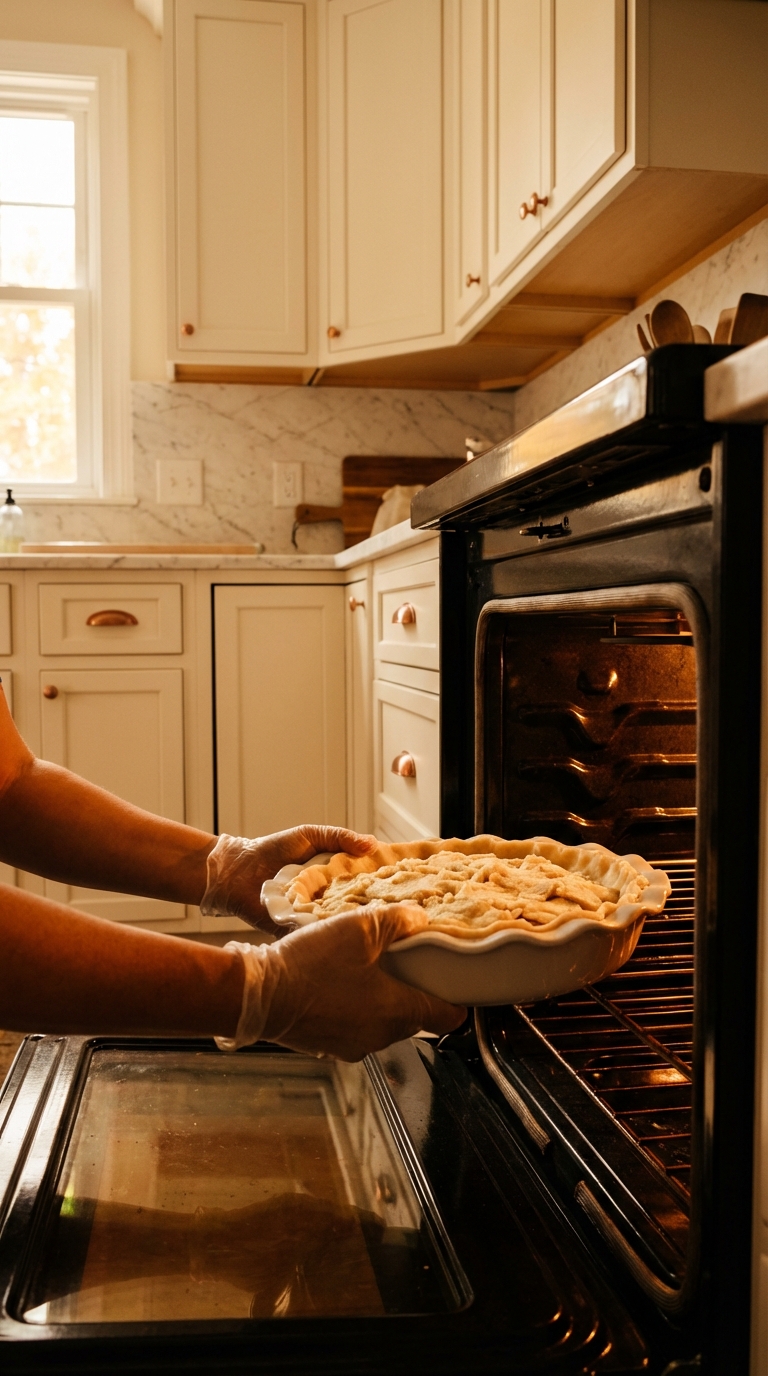 Sliding pie into oven