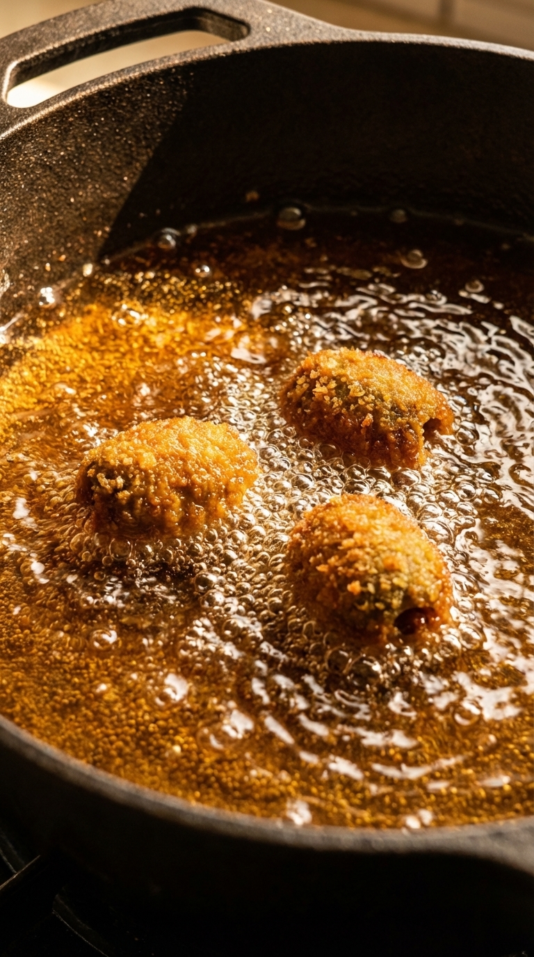 Olives frying in oil