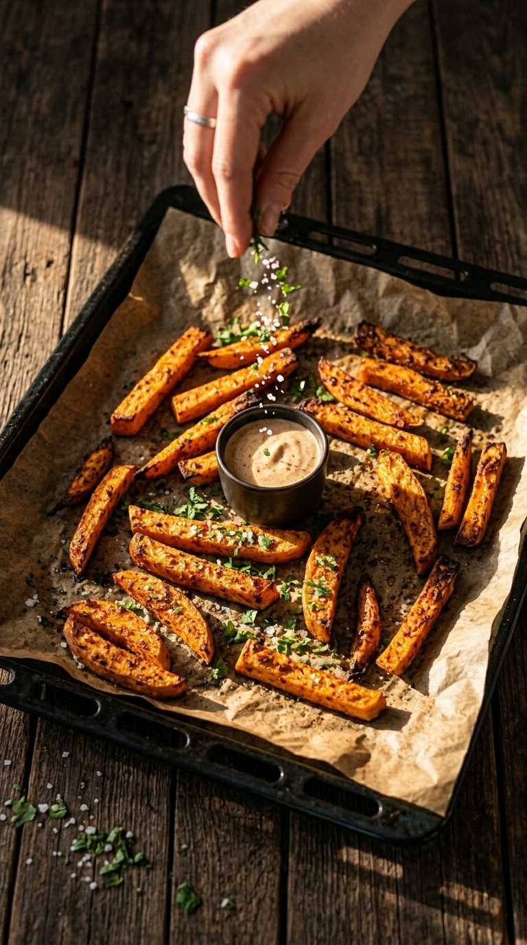 Sweet potato fries baking