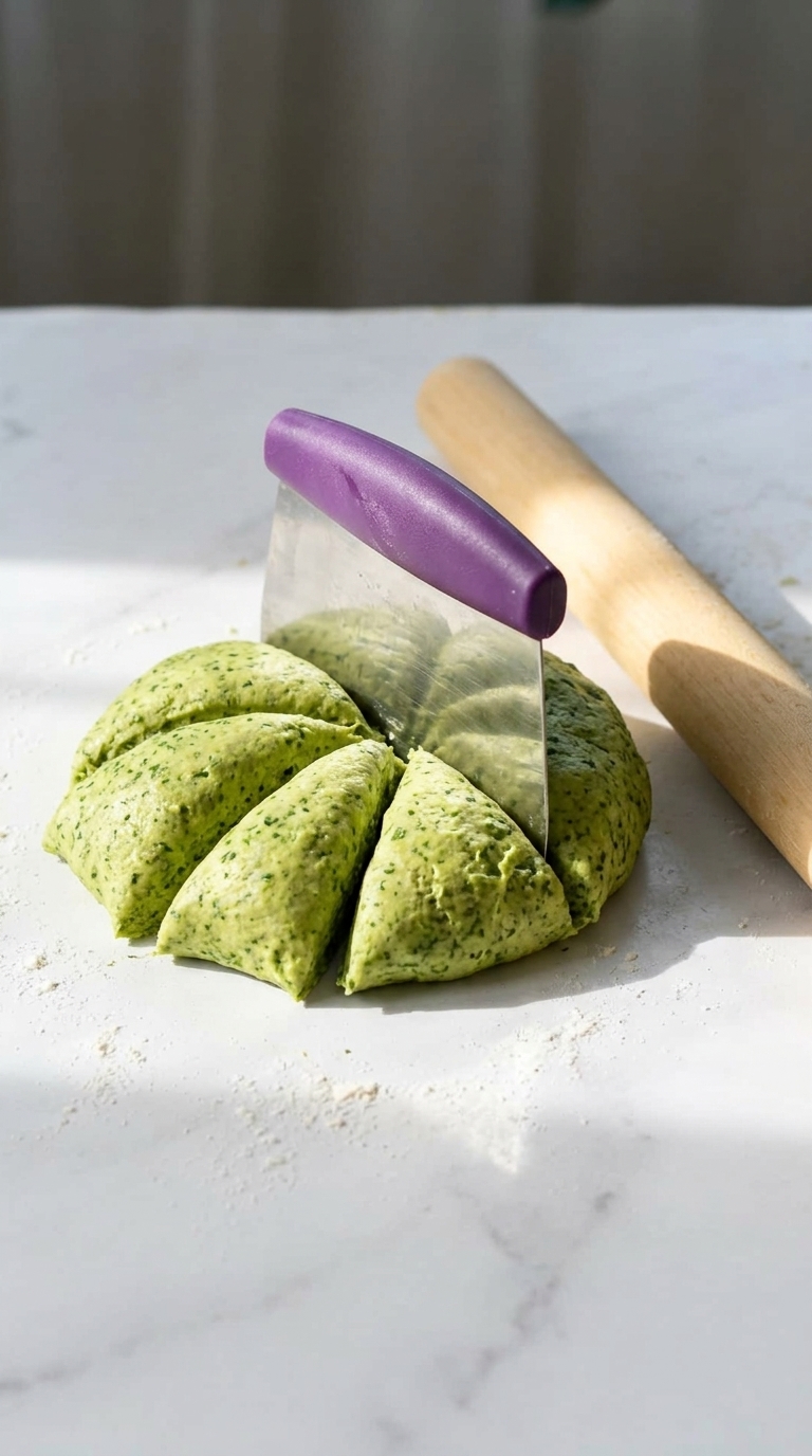 Slicing the dough with a scraper