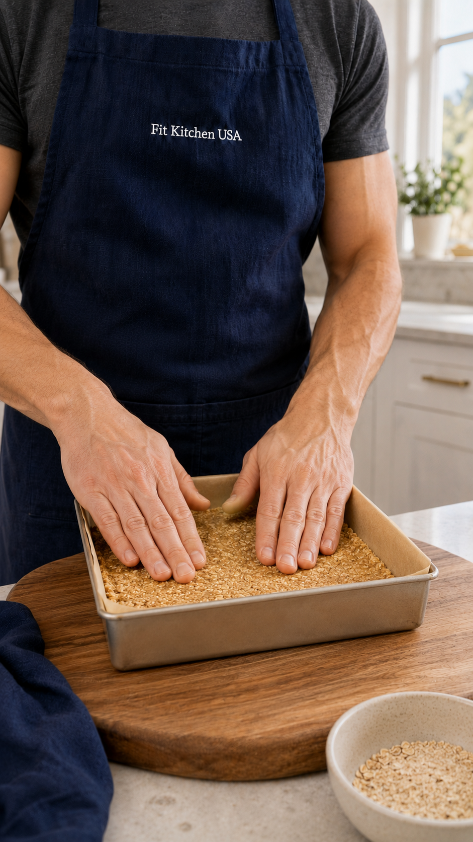 Pressing oat flour crust into pan