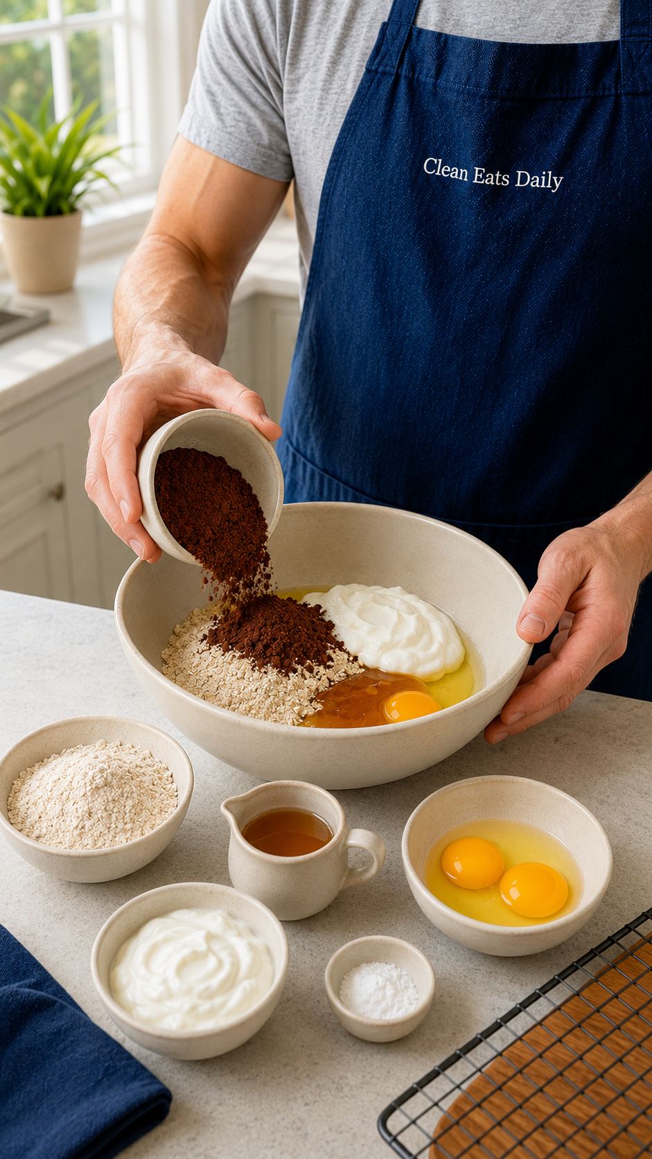 Adding ingredients into bowl