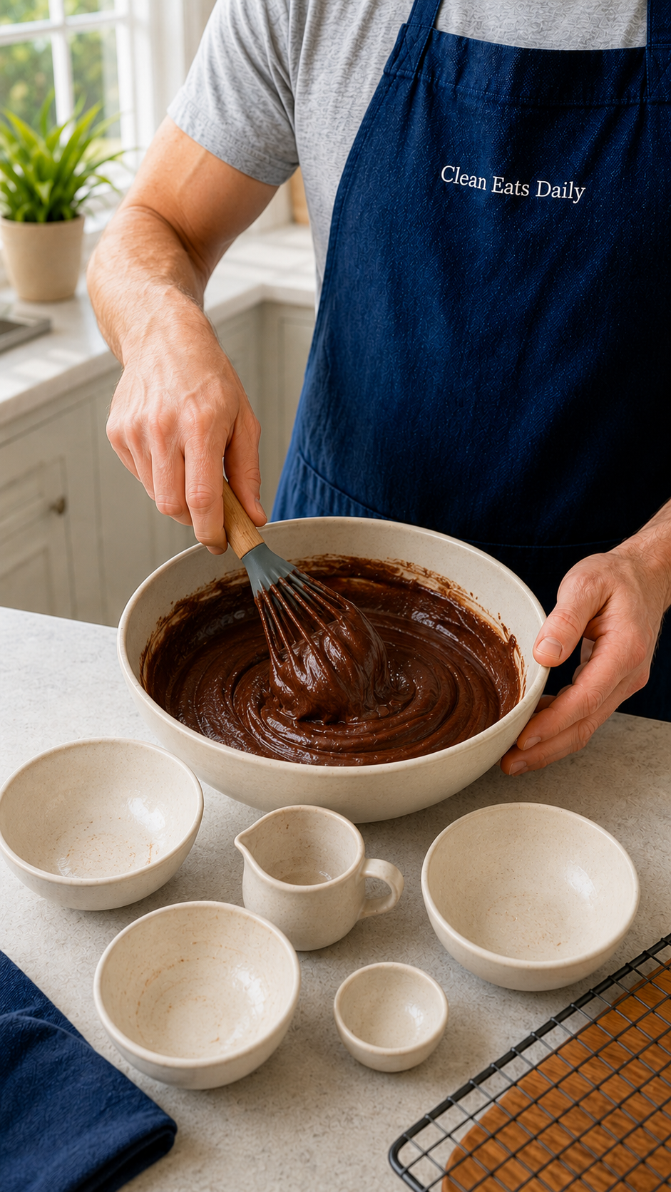 Mixing chocolate brownie batter