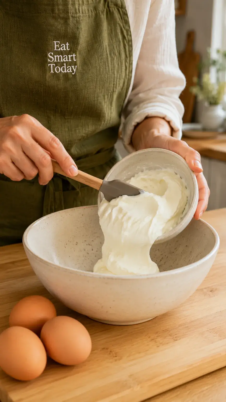 Adding Greek yogurt into mixing bowl