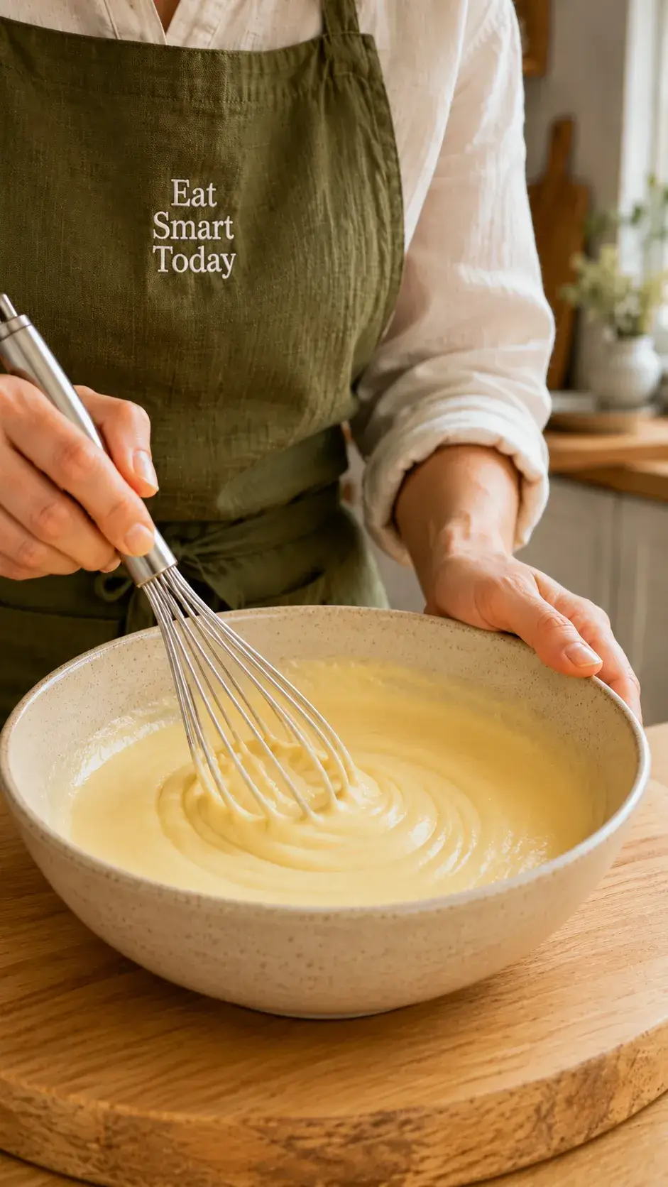 Whisking cheesecake batter until smooth