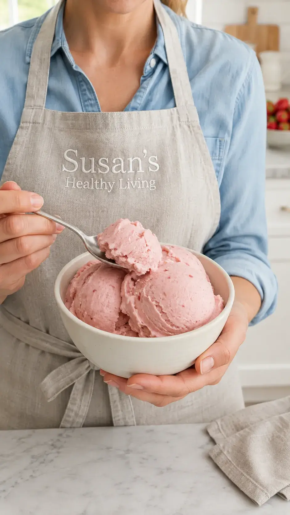 Adding frozen strawberries to food processor