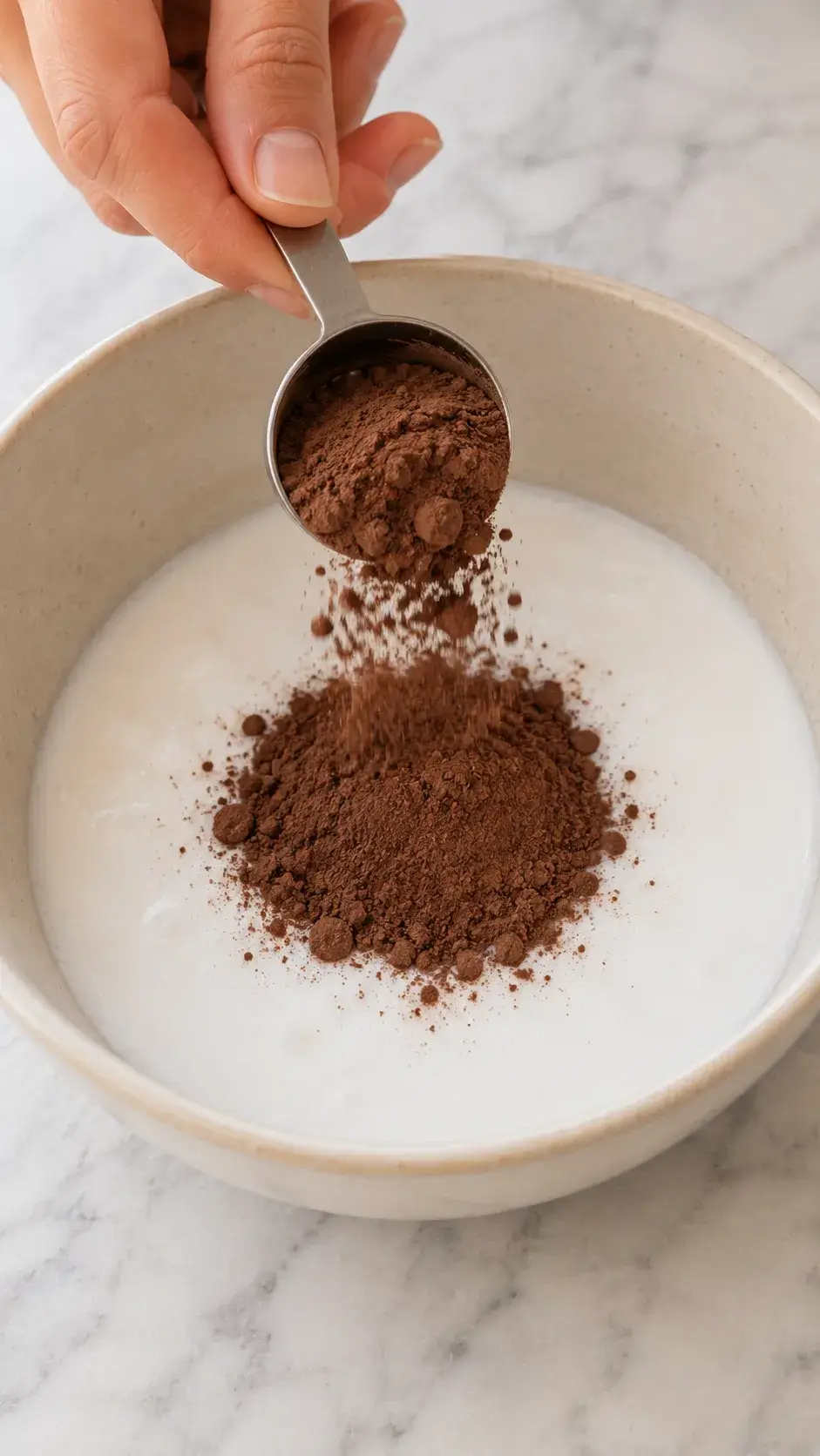 Adding cocoa powder to coconut milk