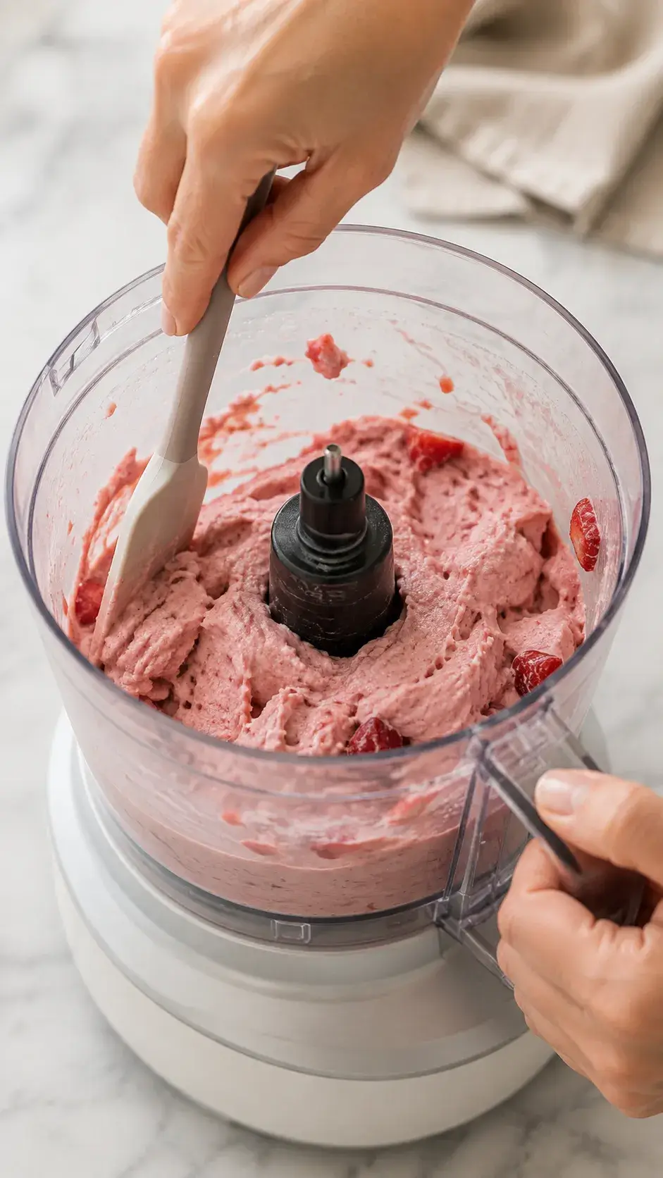 Smooth strawberry ice cream texture in food processor