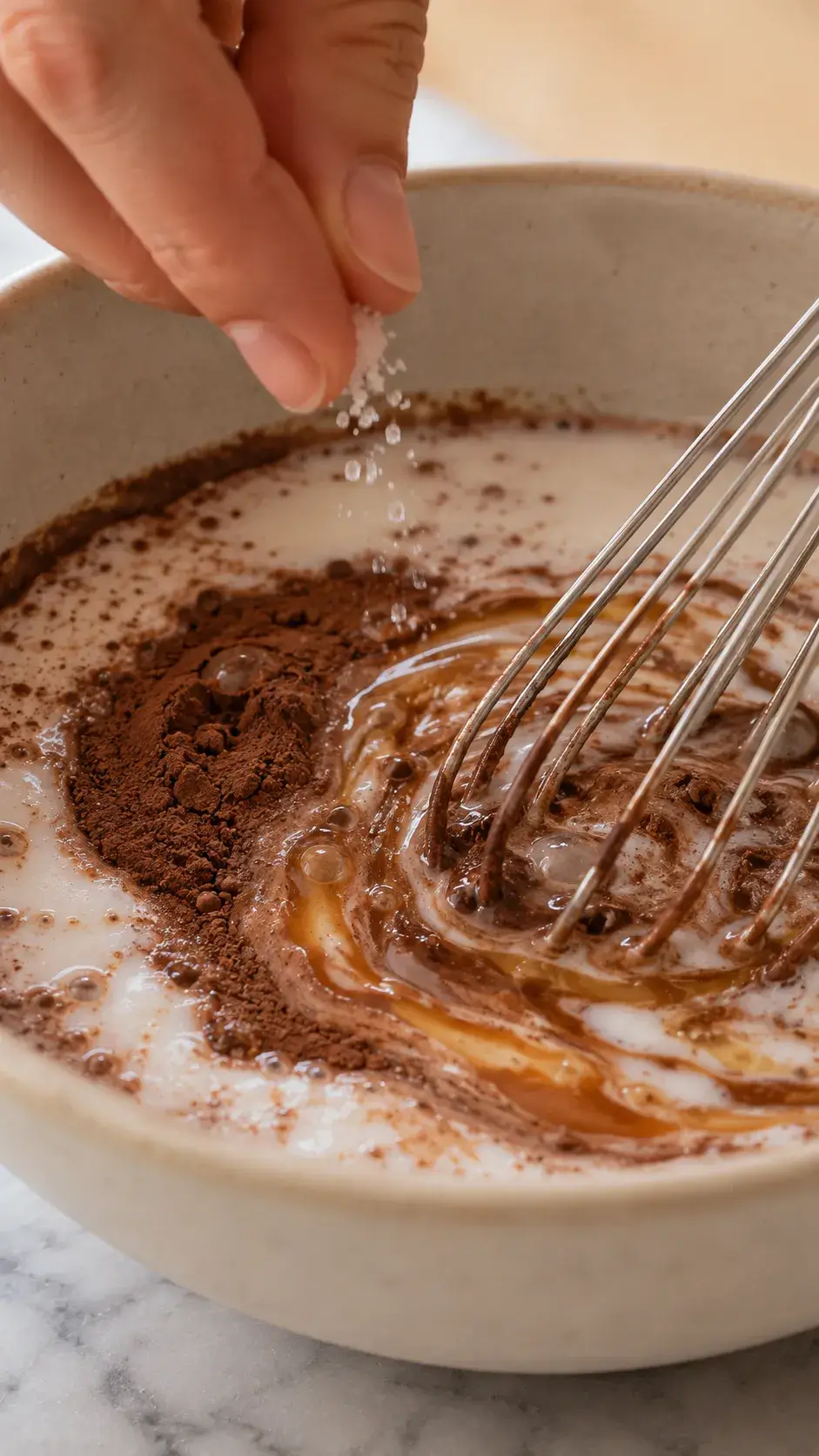 Adding sea salt and whisking until smooth