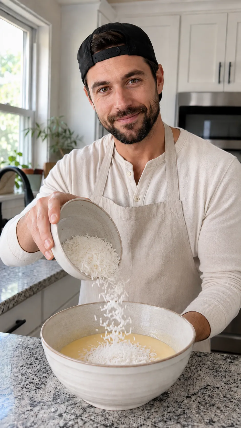 Mixing batter until thick with a spatula