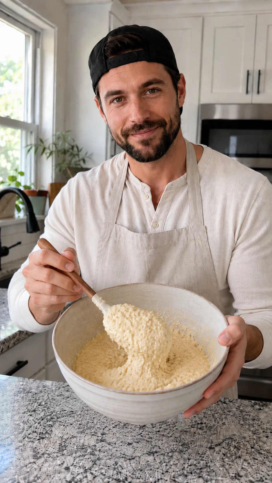 Pouring shredded coconut into the bowl