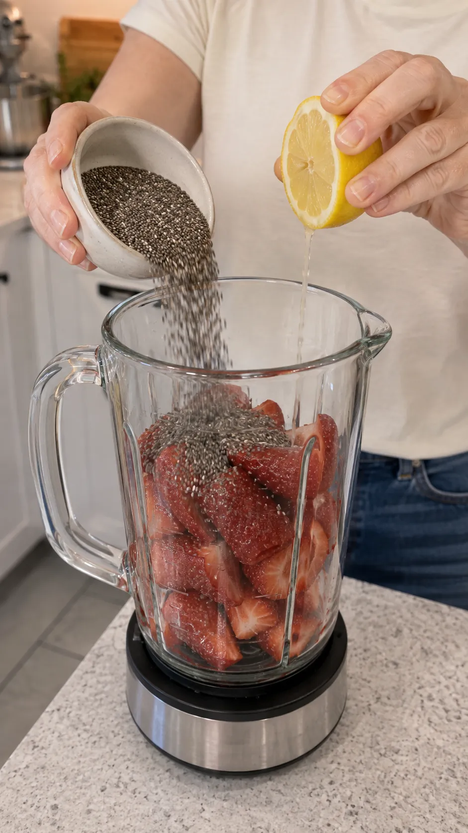 Spreading strawberry puree evenly onto lined baking tray