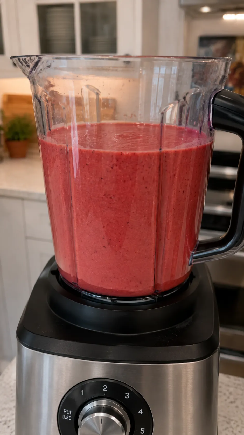 Blending smooth strawberry chia mixture