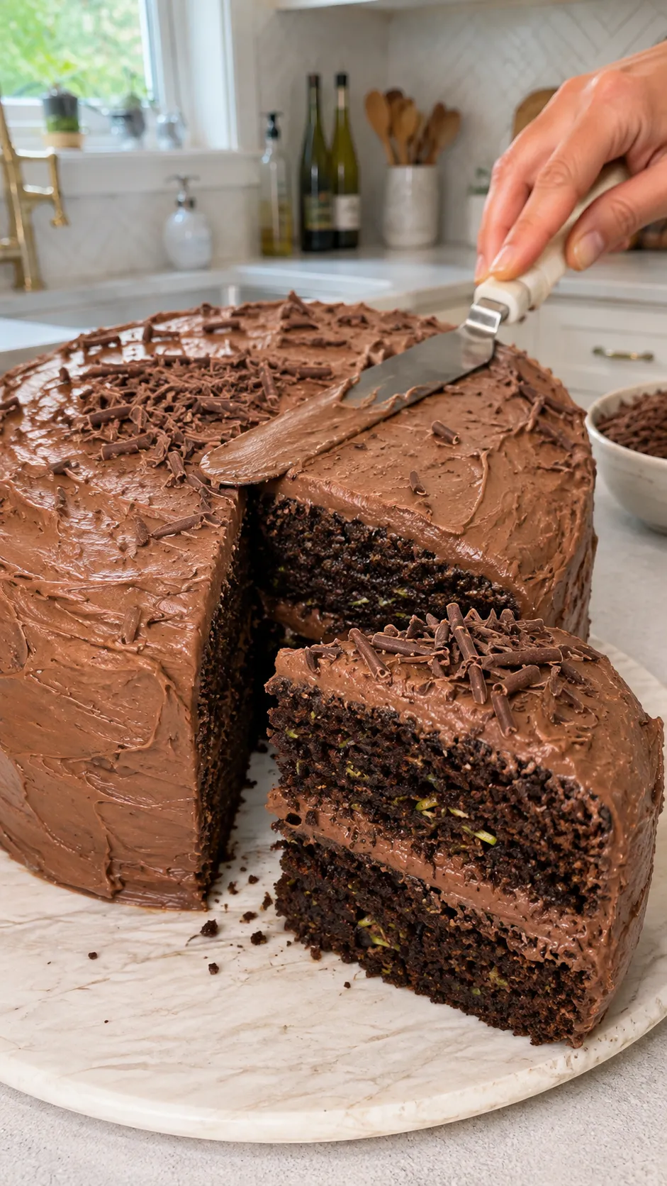 Healthy Chocolate Zucchini Cake with chocolate yogurt frosting
