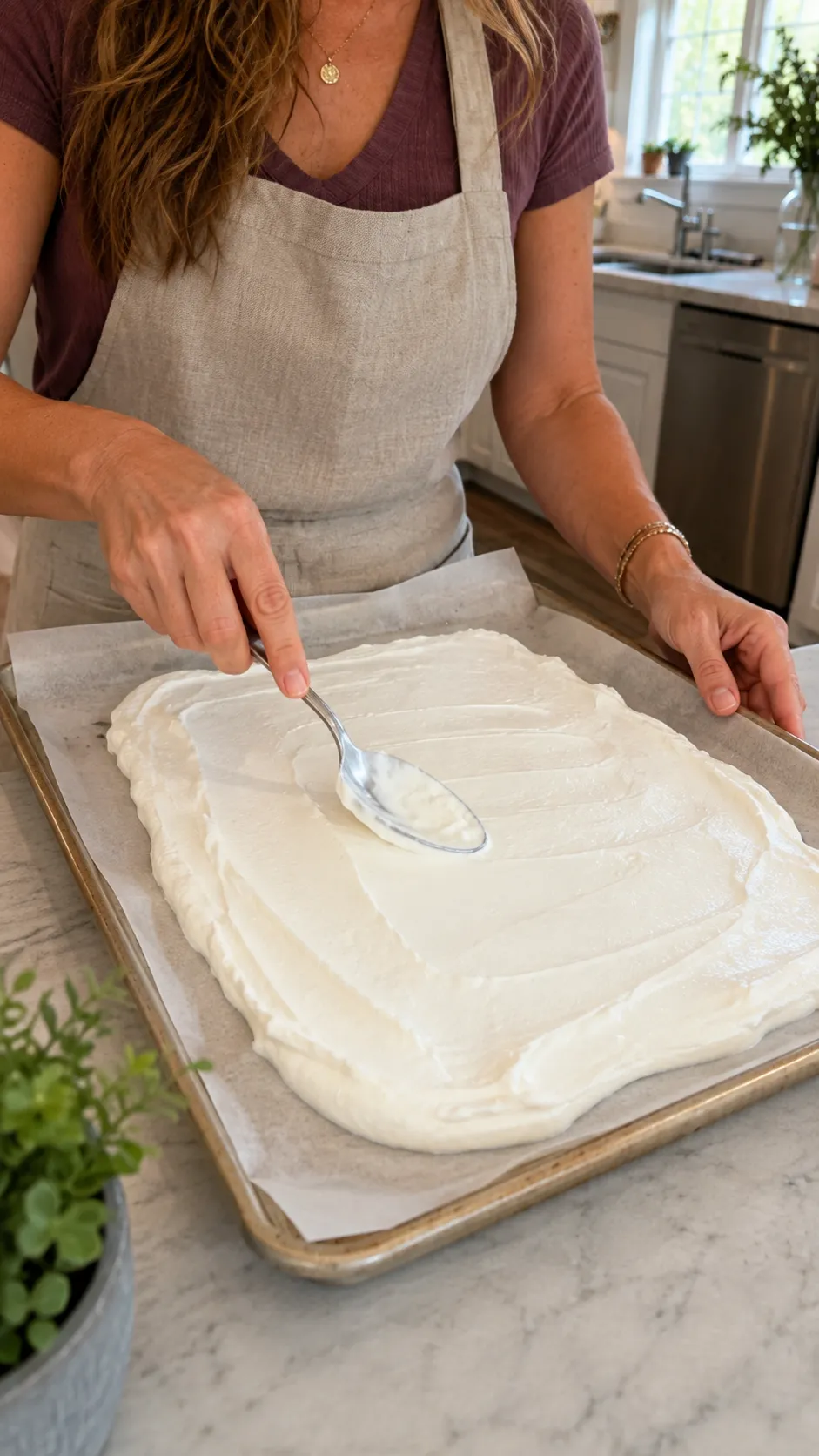 Adding strawberries, blueberries, and raspberries to yogurt bark