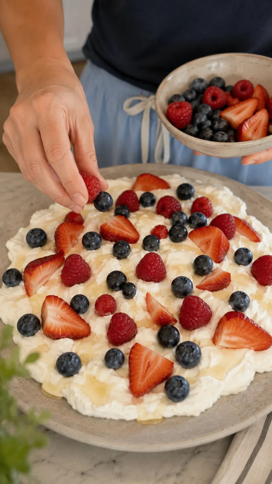 Spreading Greek yogurt evenly on baking sheet