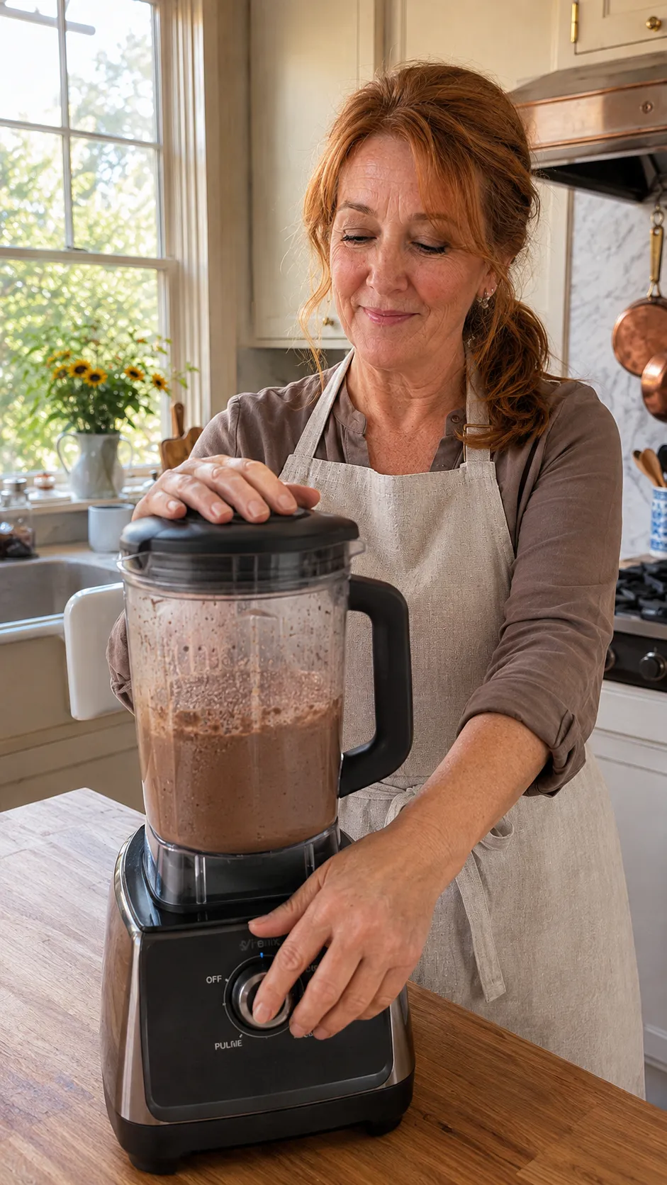 Adding banana and Greek yogurt to blender