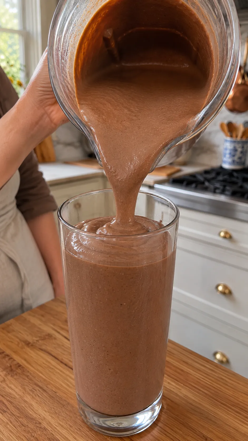 Adding banana slices and toppings to mocha shake